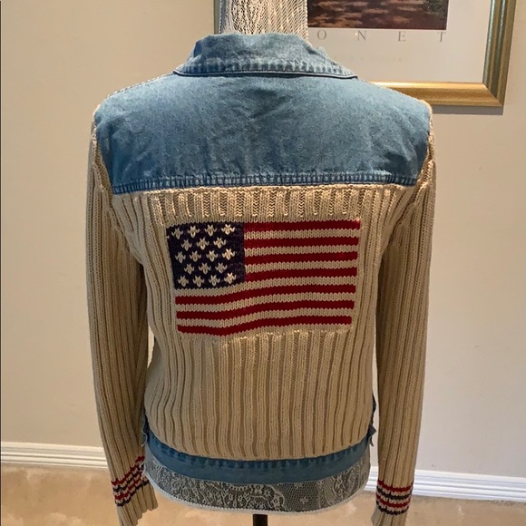 Denim front Sweater Jacket - Picture 2 of 2